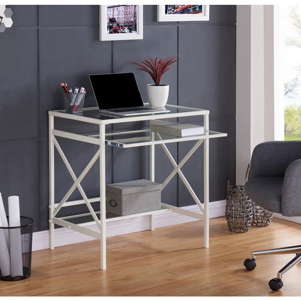 White Metal and Glass Compact Desk. Picture 1