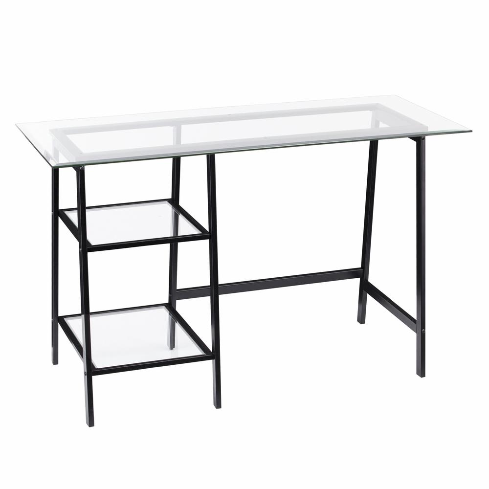 Black A Frame Metal and Glass Writing Desk. Picture 4