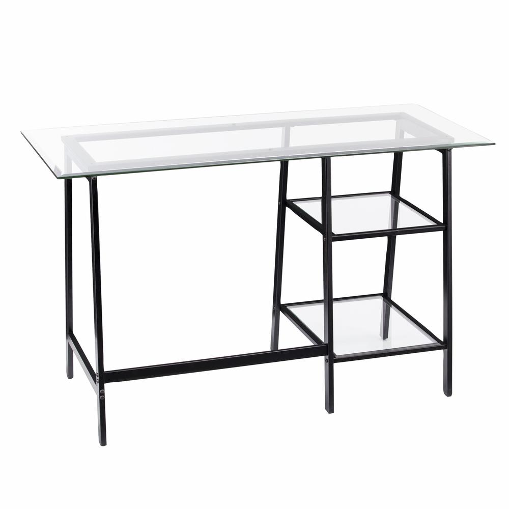 Black A Frame Metal and Glass Writing Desk. Picture 8