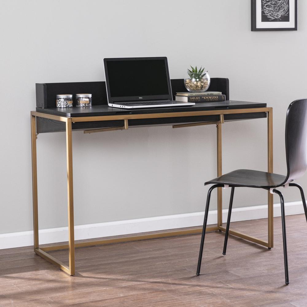 46" Black And Gold Writing Desk. Picture 7