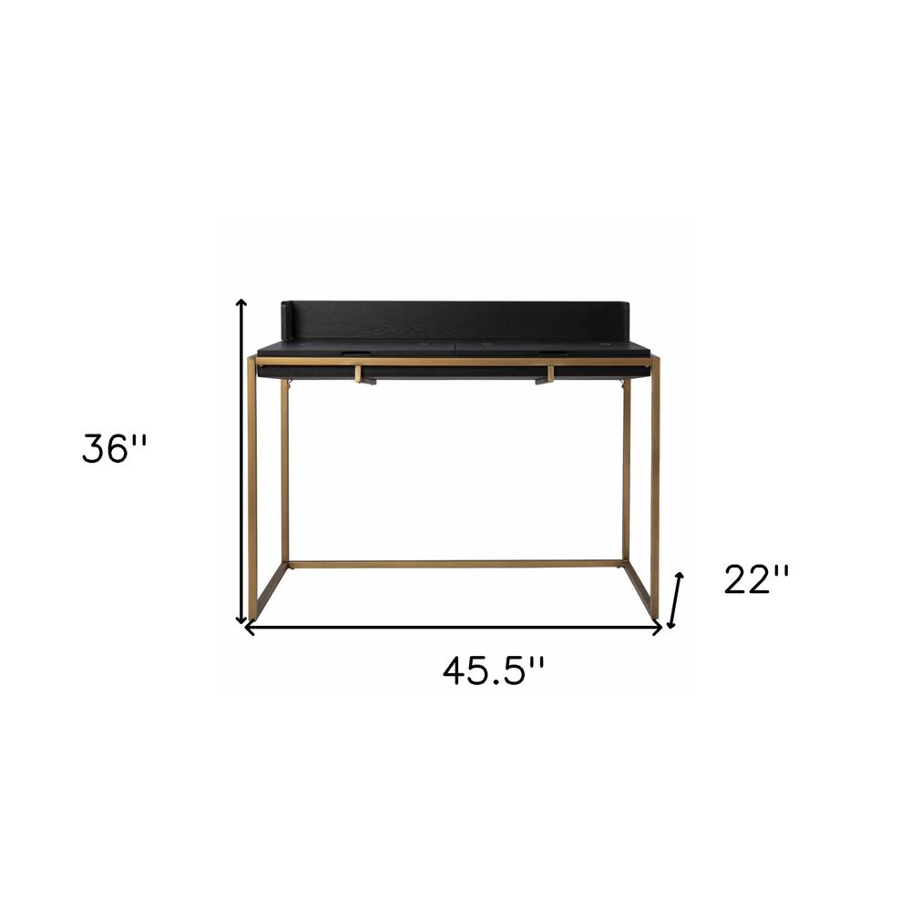 46" Black And Gold Writing Desk. Picture 9