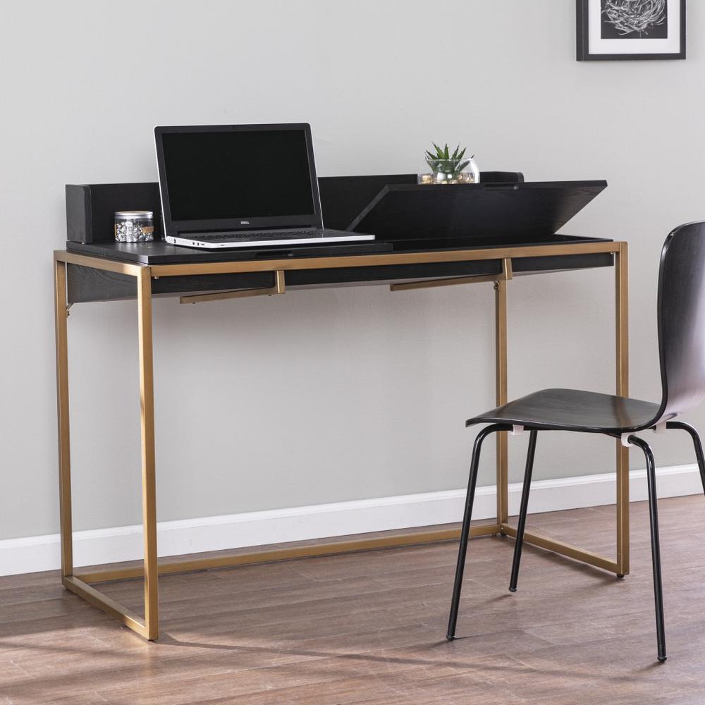 46" Black And Gold Writing Desk. Picture 8