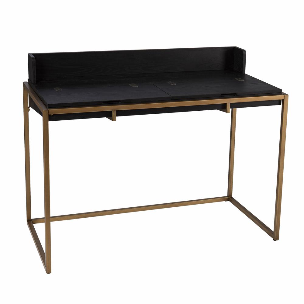 46" Black And Gold Writing Desk. Picture 2