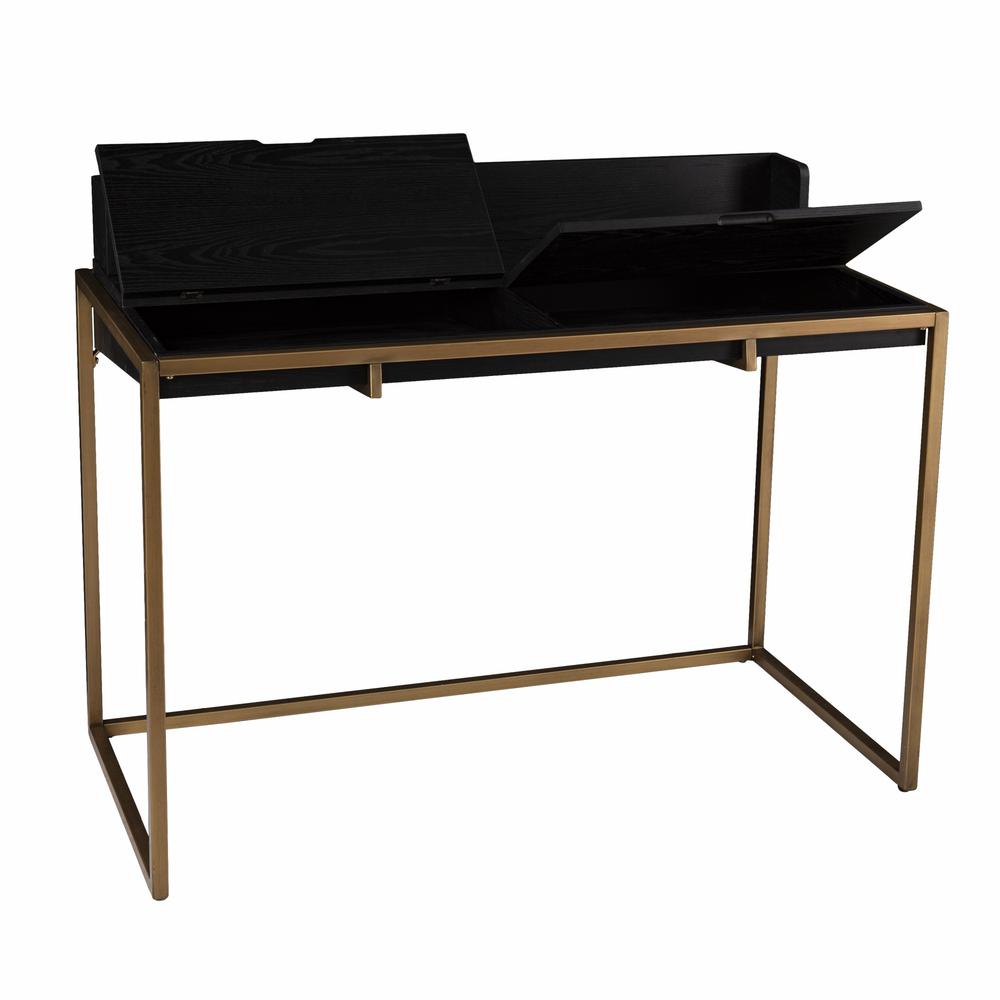 46" Black And Gold Writing Desk. Picture 6