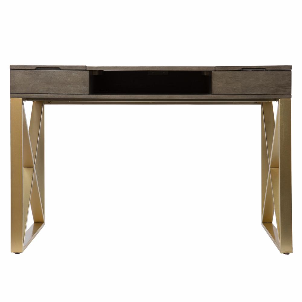 Modern Gray and Gold Writing Desk with Storage. Picture 3