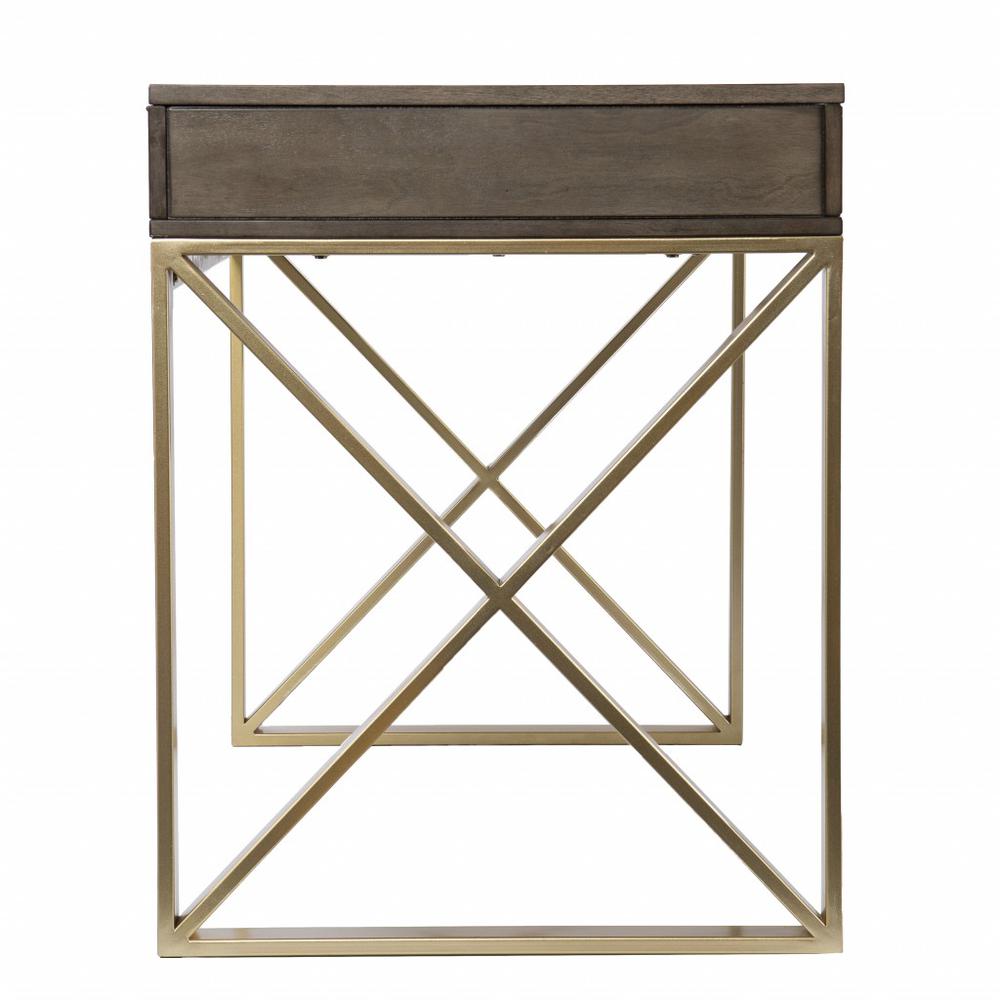 Modern Gray and Gold Writing Desk with Storage. Picture 5