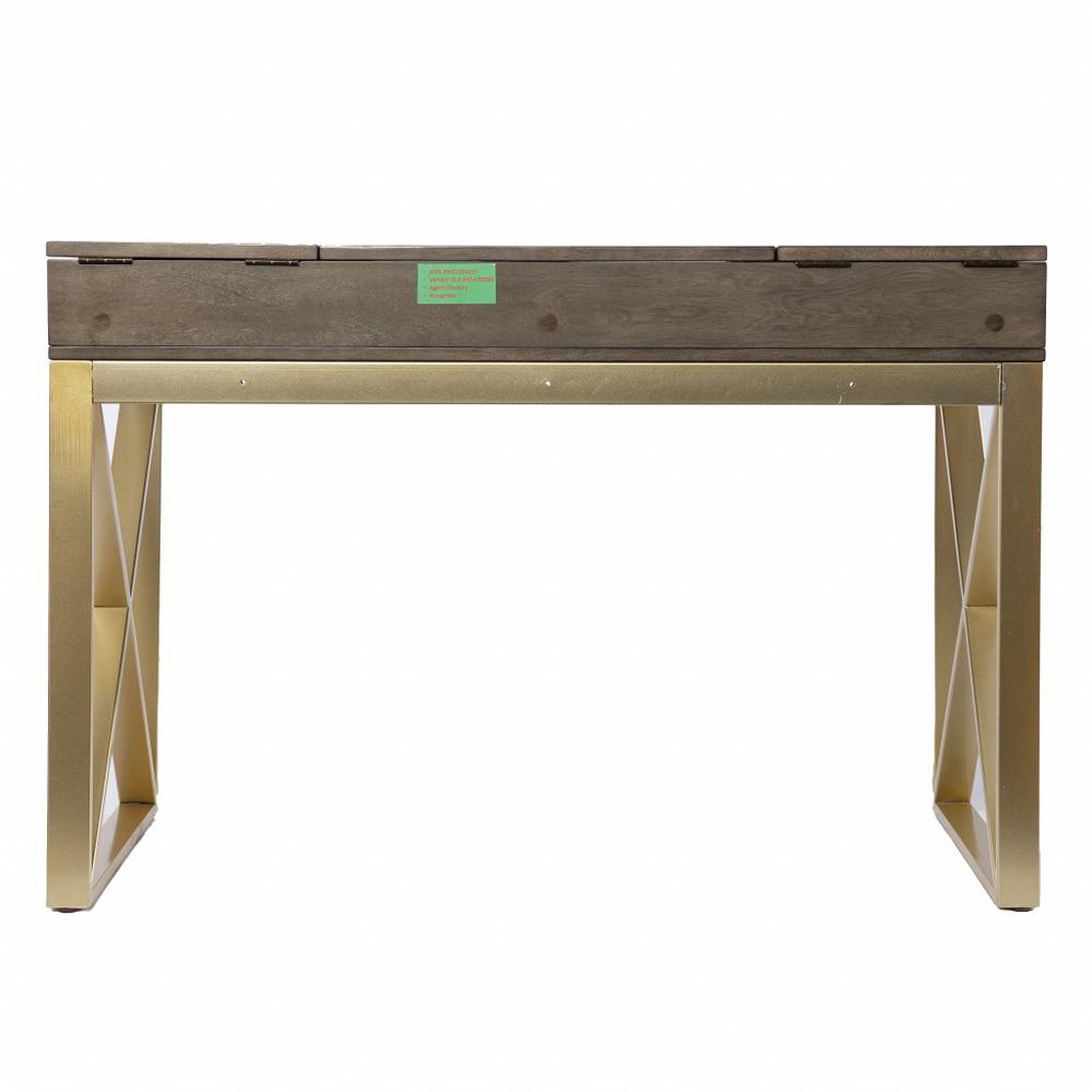 Modern Gray and Gold Writing Desk with Storage. Picture 6