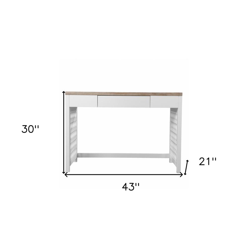 43" Natural And White Writing Desk With Three Drawers. Picture 9