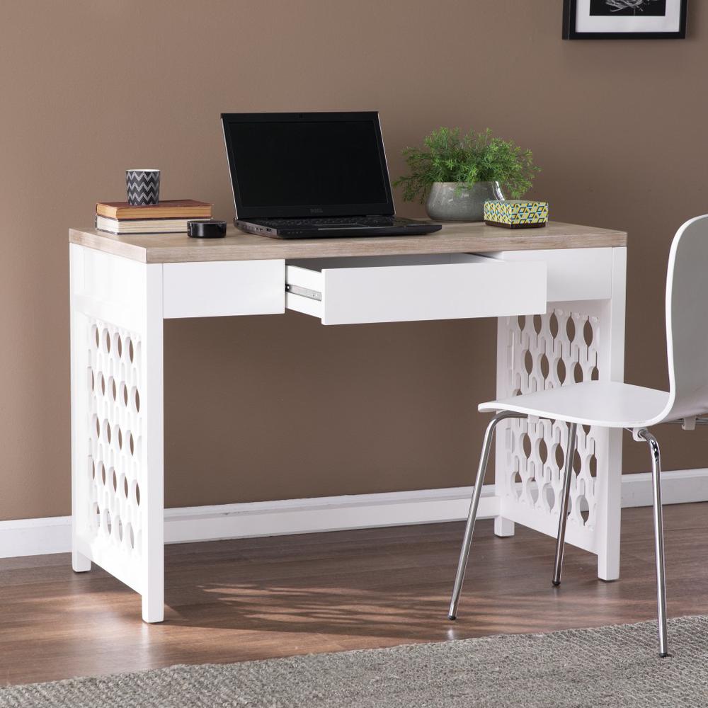 43" Natural And White Writing Desk With Three Drawers. Picture 8