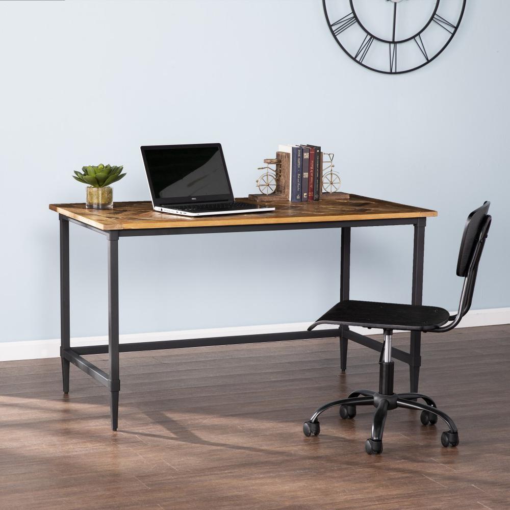 53" Natural And Black Writing Desk. Picture 7