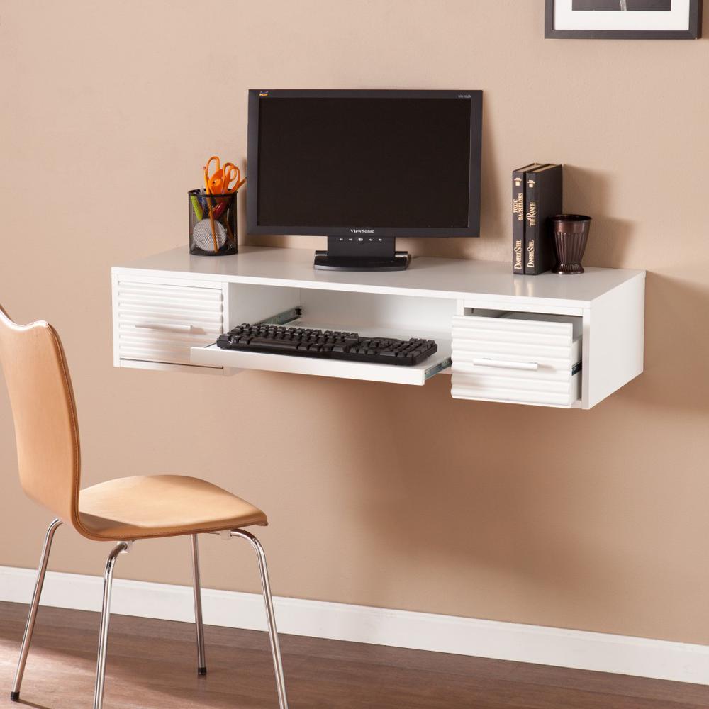 White Wall Mount Desk with Drawers. Picture 1