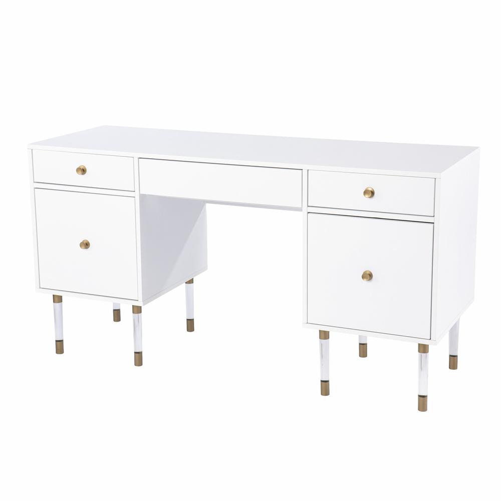 55" White Writing Desk With Four Drawers. Picture 5