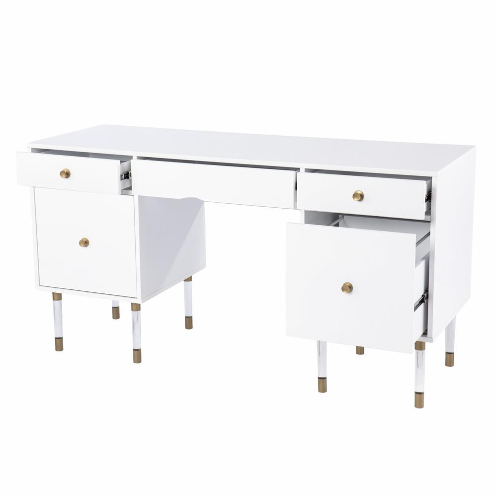 55" White Writing Desk With Four Drawers. Picture 9