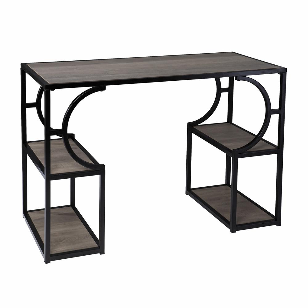 Wood and Iron Writing Desk with Storage. Picture 3