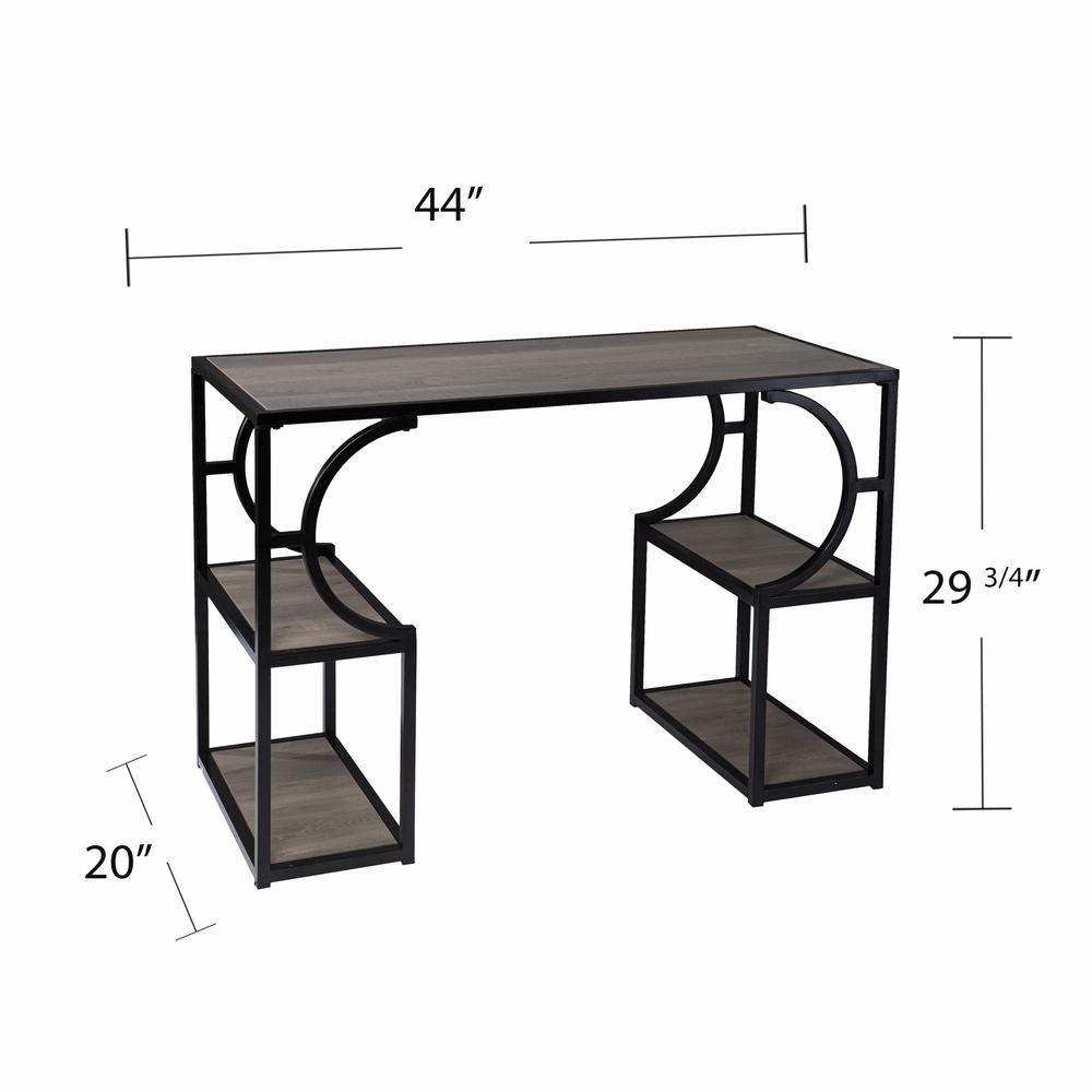 Wood and Iron Writing Desk with Storage. Picture 8