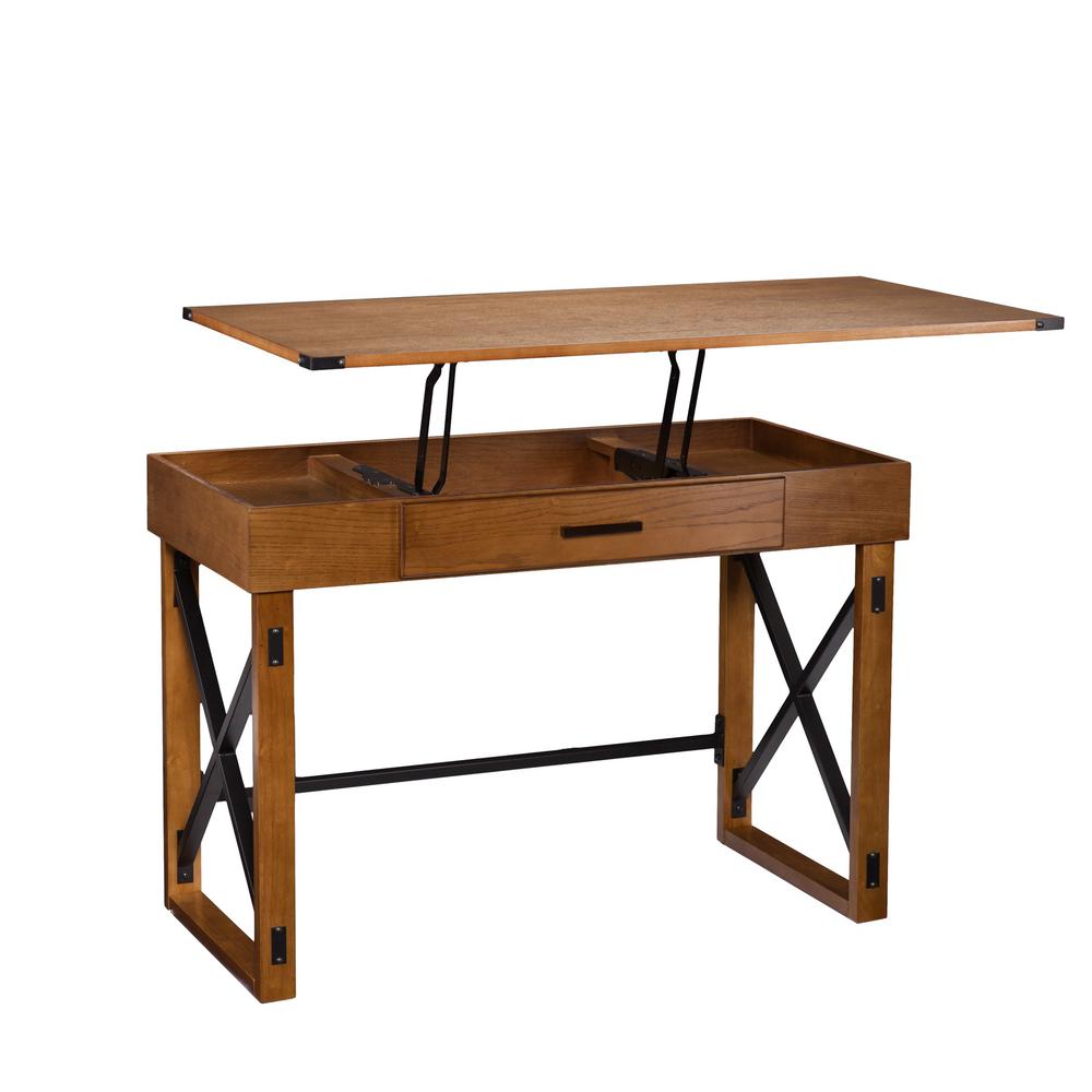Natural Brown Adjustable Height Desk. Picture 7