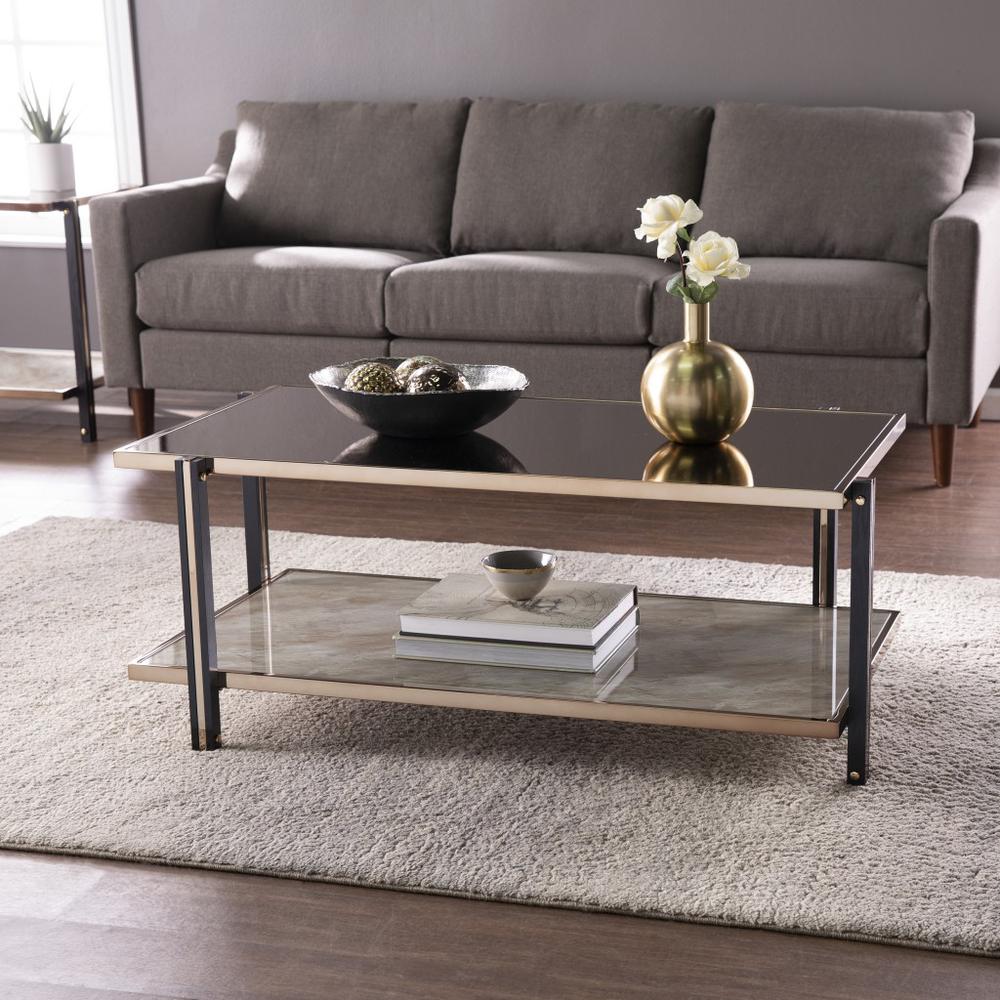 43" Champagne Mirrored And Metal Rectangular Mirrored Coffee Table. Picture 7