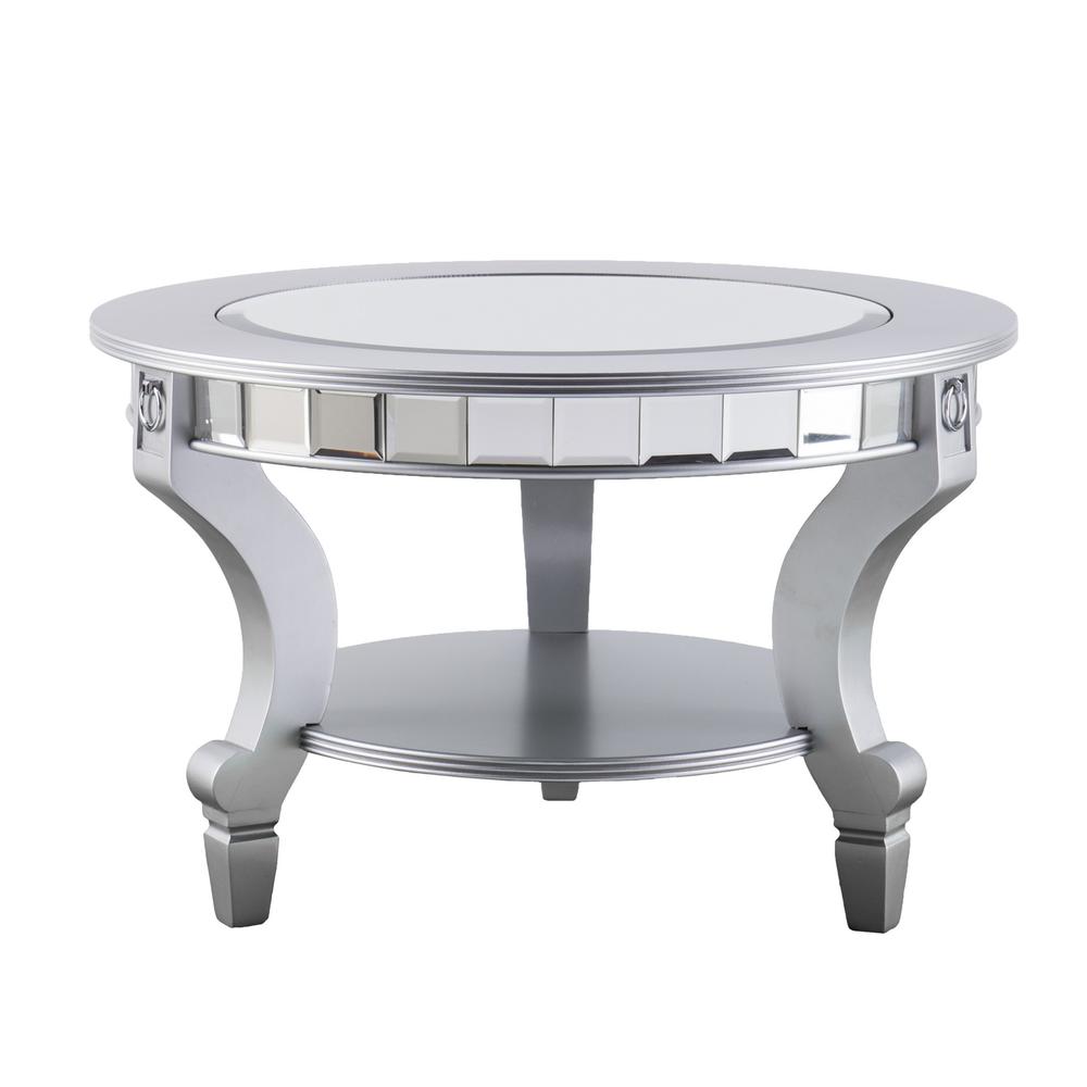 29" Silver Mirrored And Metal Round Mirrored Coffee Table. Picture 5