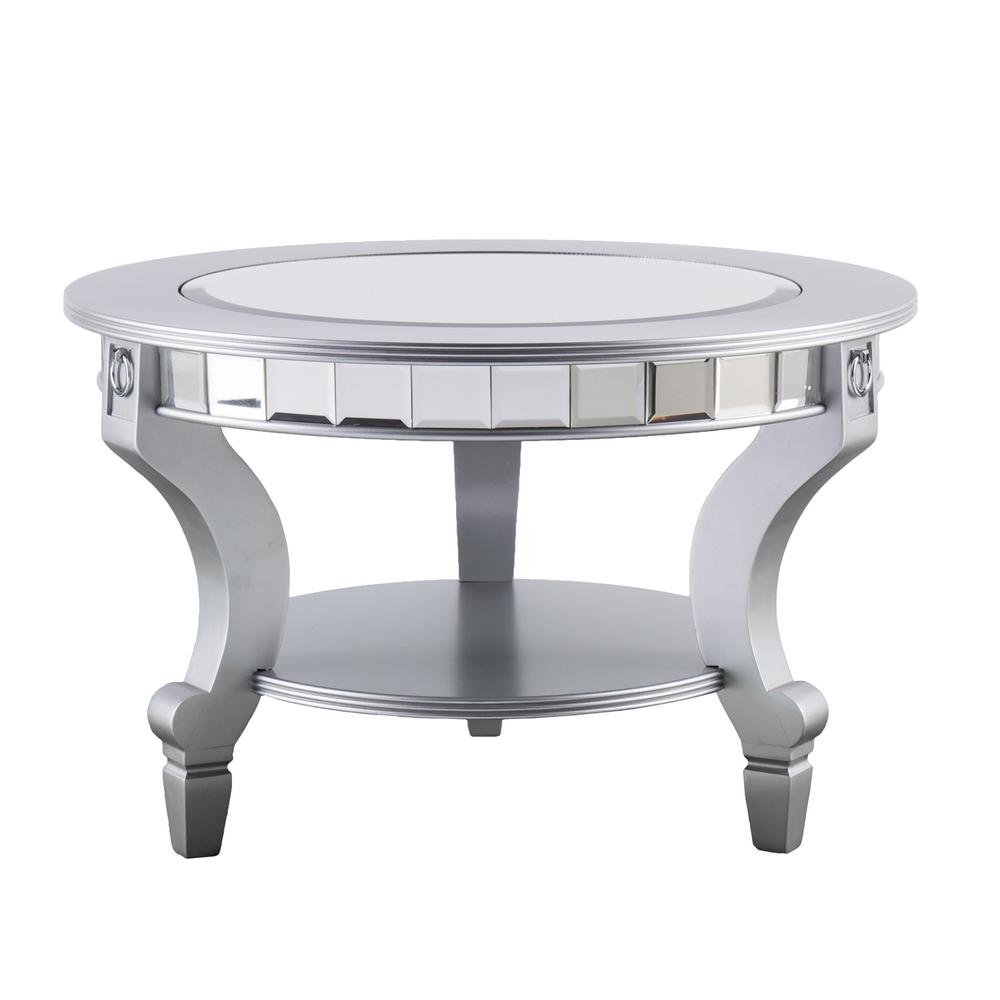 29" Silver Mirrored And Metal Round Mirrored Coffee Table. Picture 6