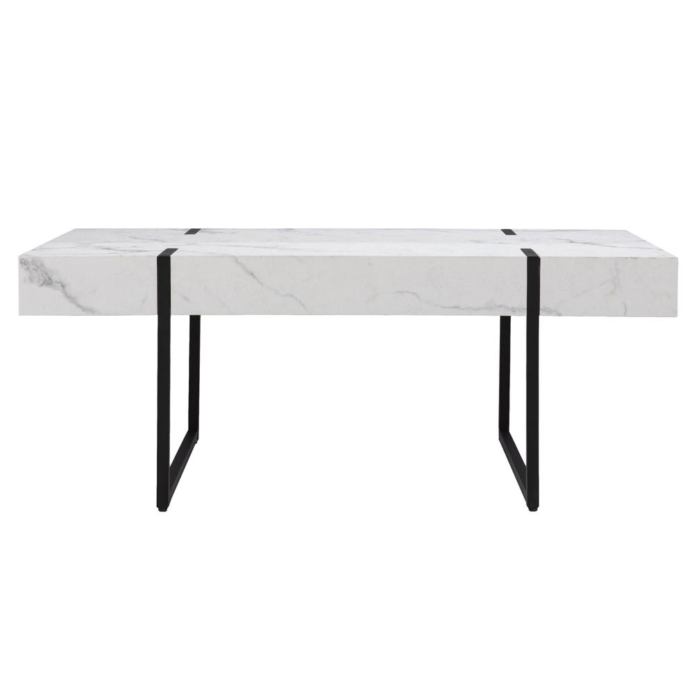 43" White Faux Marble And Metal Rectangular Coffee Table. Picture 3