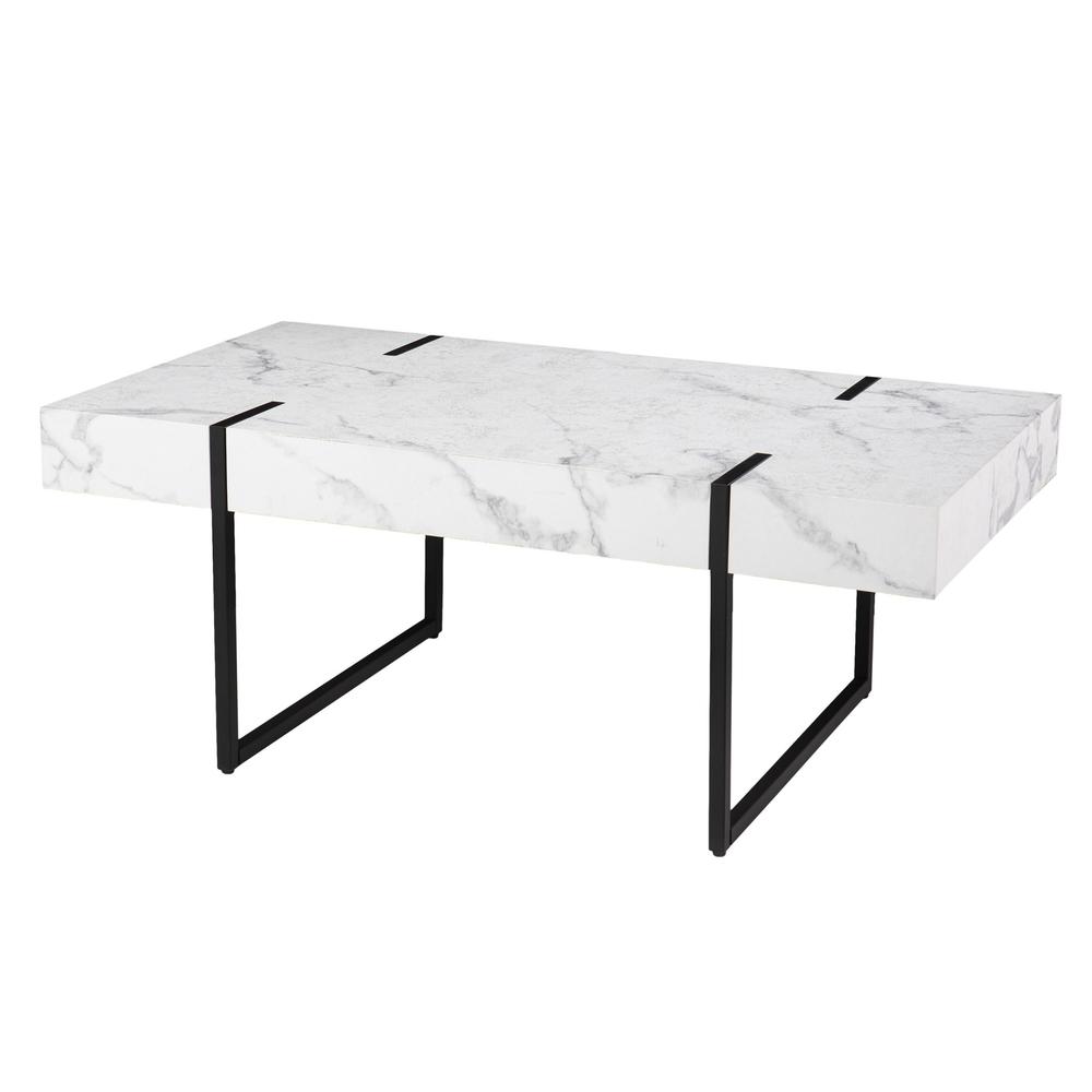 43" White Faux Marble And Metal Rectangular Coffee Table. Picture 4
