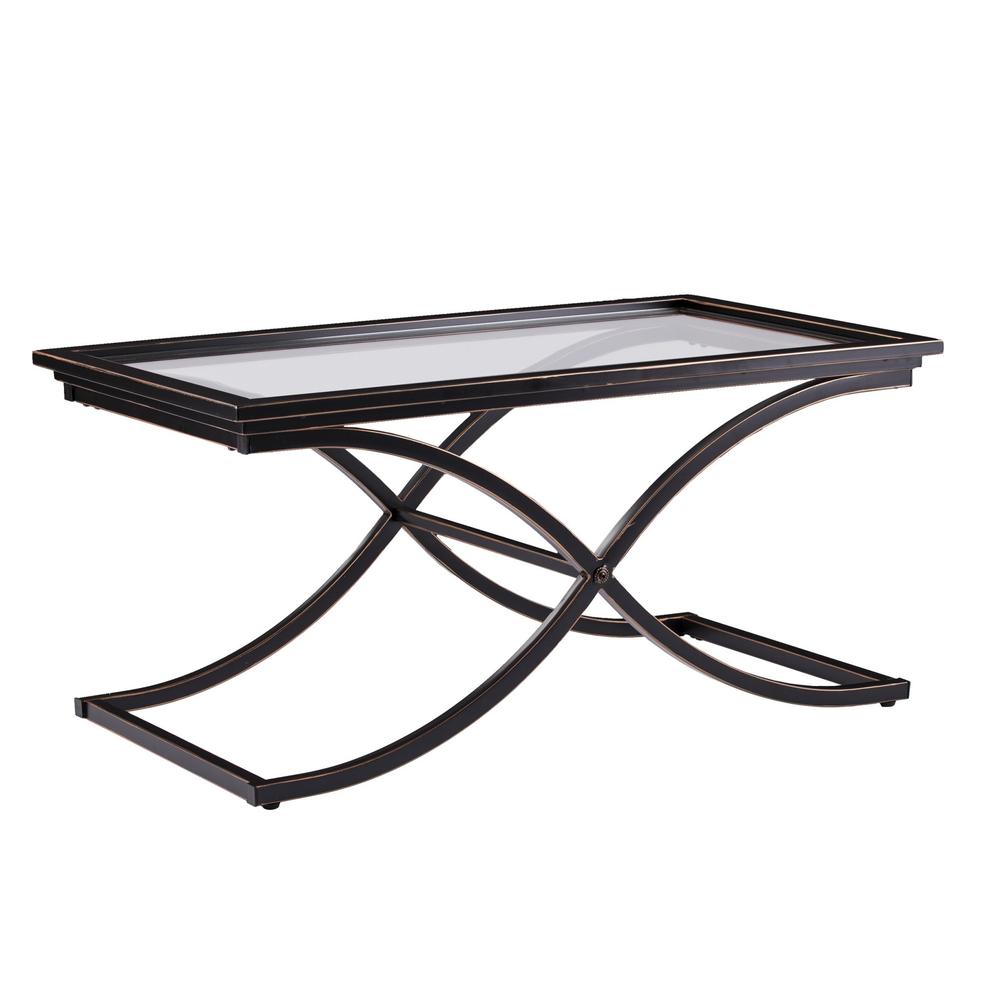 42" Black Glass And Metal Rectangular Coffee Table for reception. Picture 4