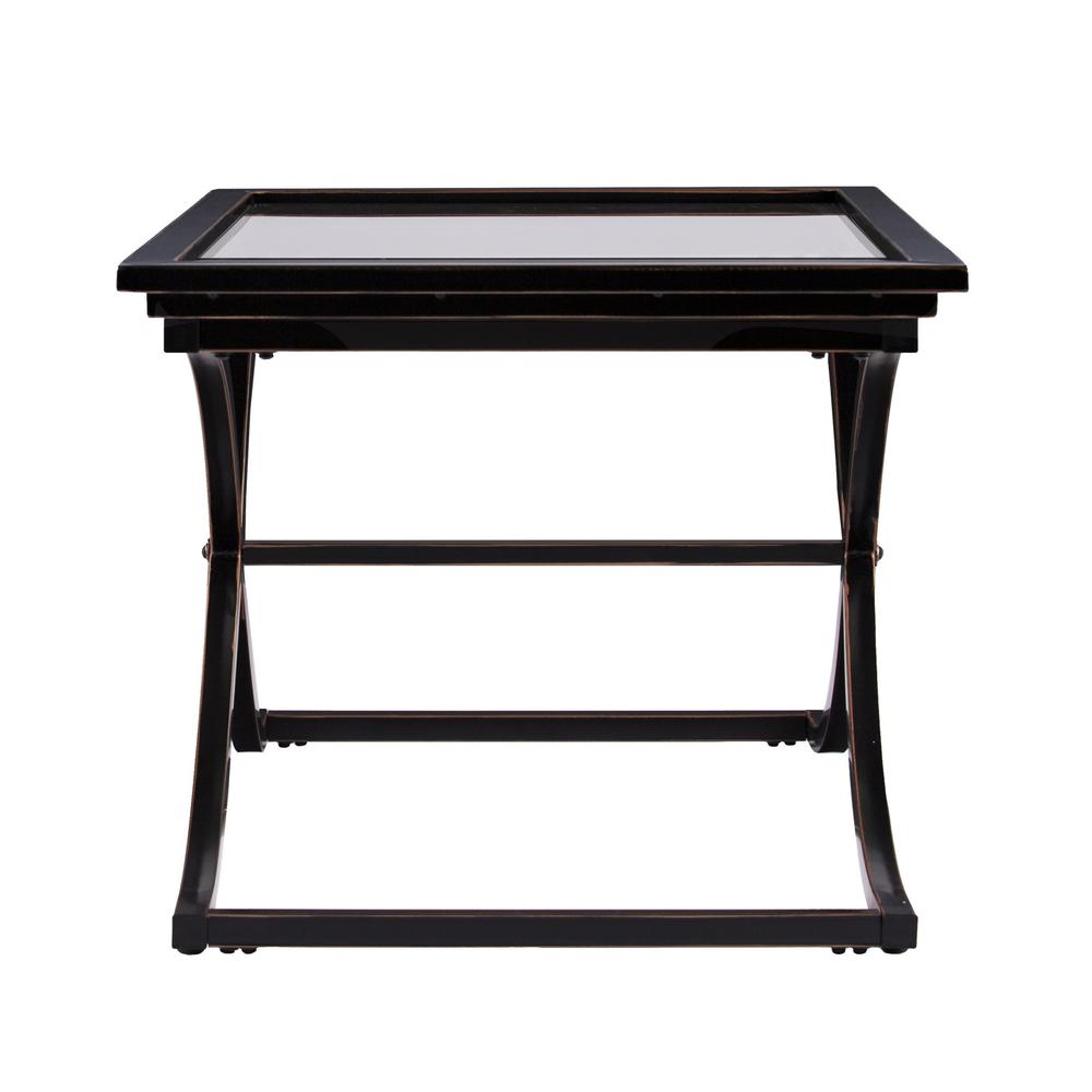 42" Black Glass And Metal Rectangular Coffee Table for reception. Picture 6