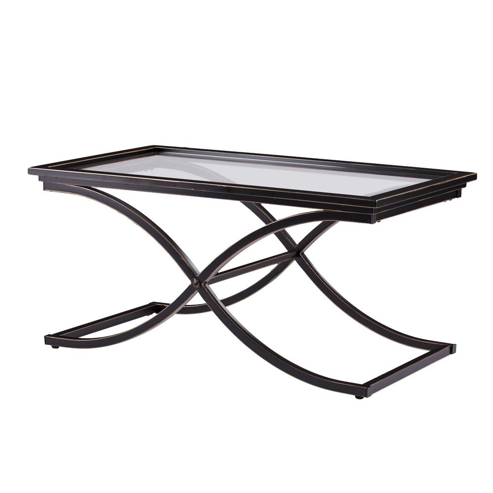 42" Black Glass And Metal Rectangular Coffee Table for reception. Picture 8