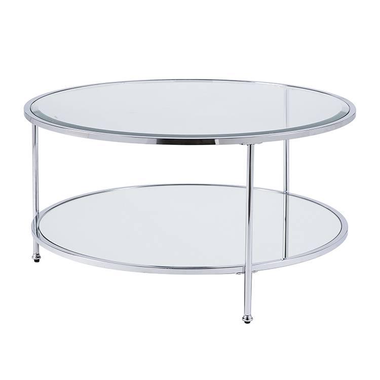 34" Chrome Glass And Metal Round Mirrored Coffee Table. Picture 3