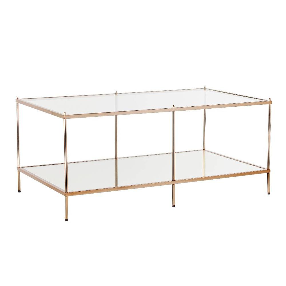 42" Gold Glass And Metal Rectangular Mirrored Coffee Table. Picture 1