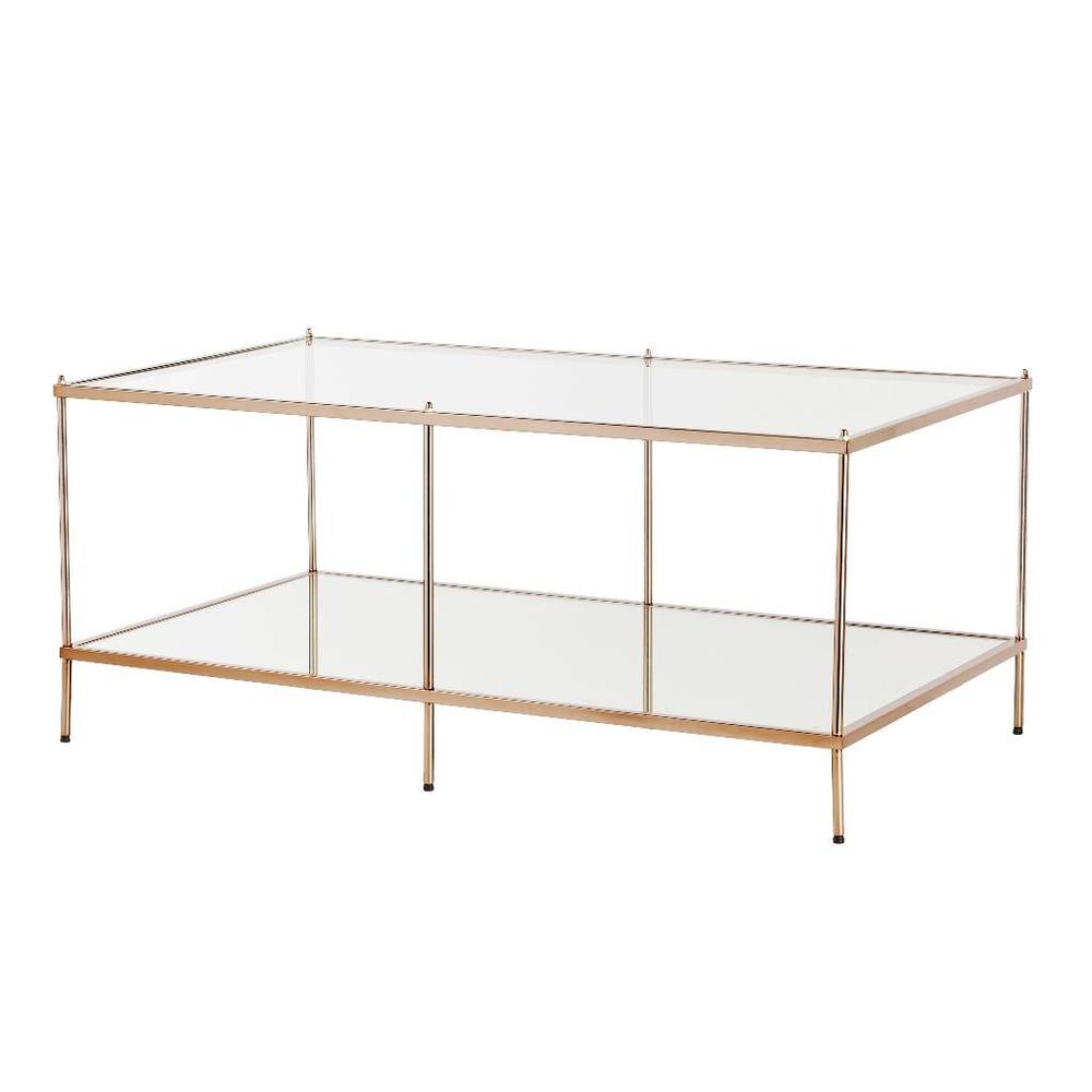 42" Gold Glass And Metal Rectangular Mirrored Coffee Table. Picture 2