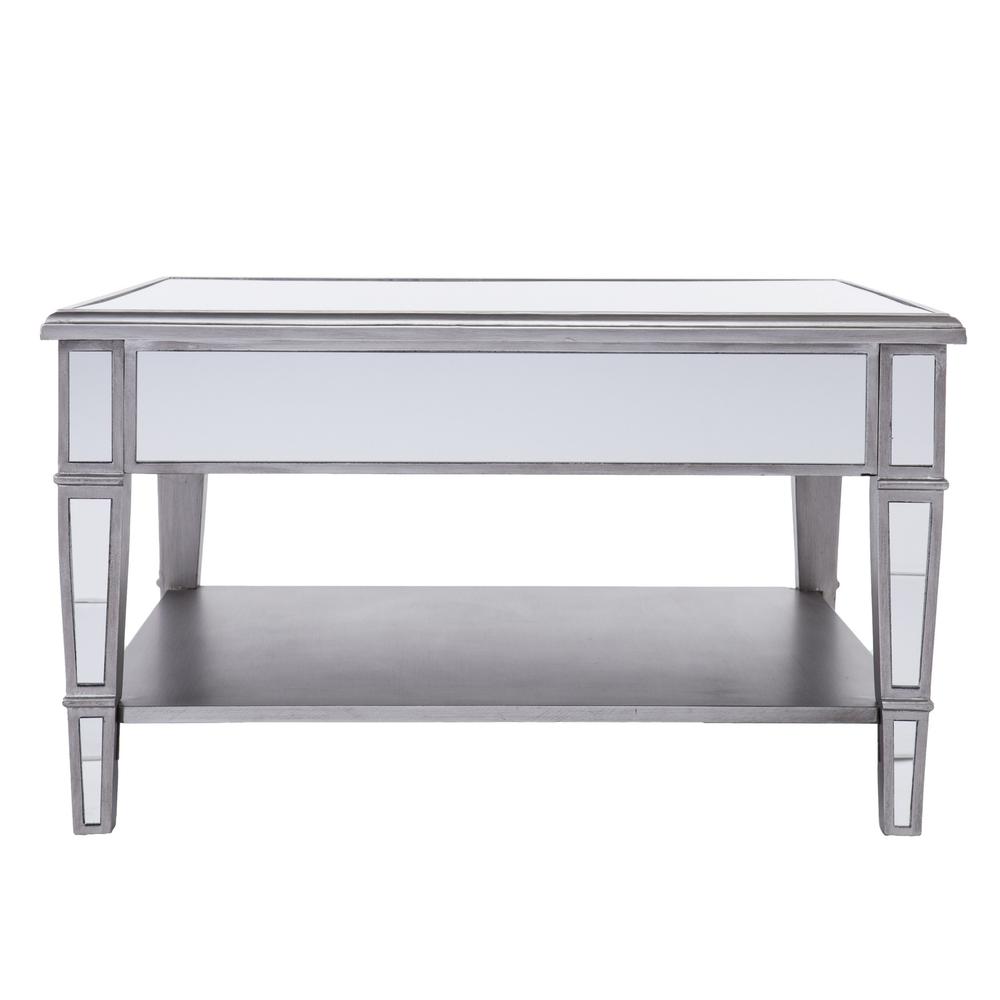 29" Silver Mirrored Glass Square Coffee Table. Picture 2