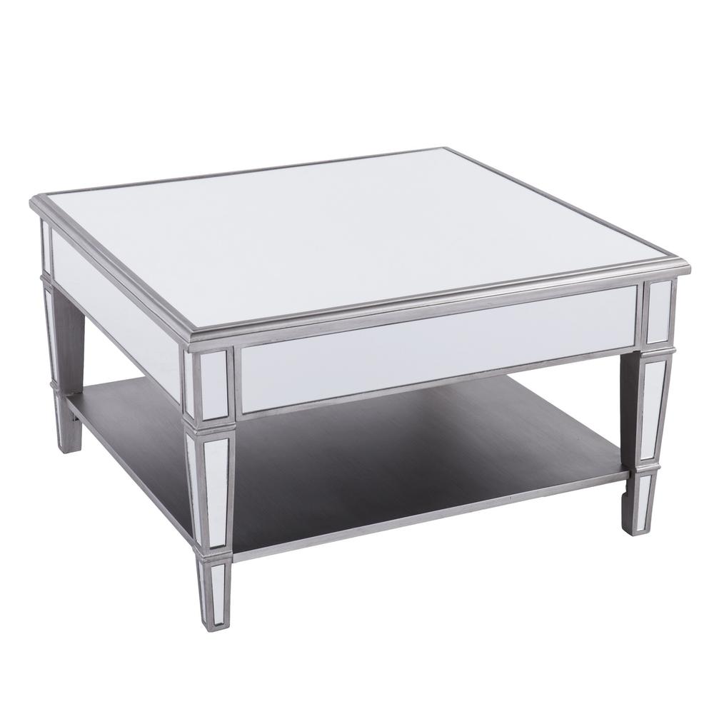 29" Silver Mirrored Glass Square Coffee Table. Picture 3