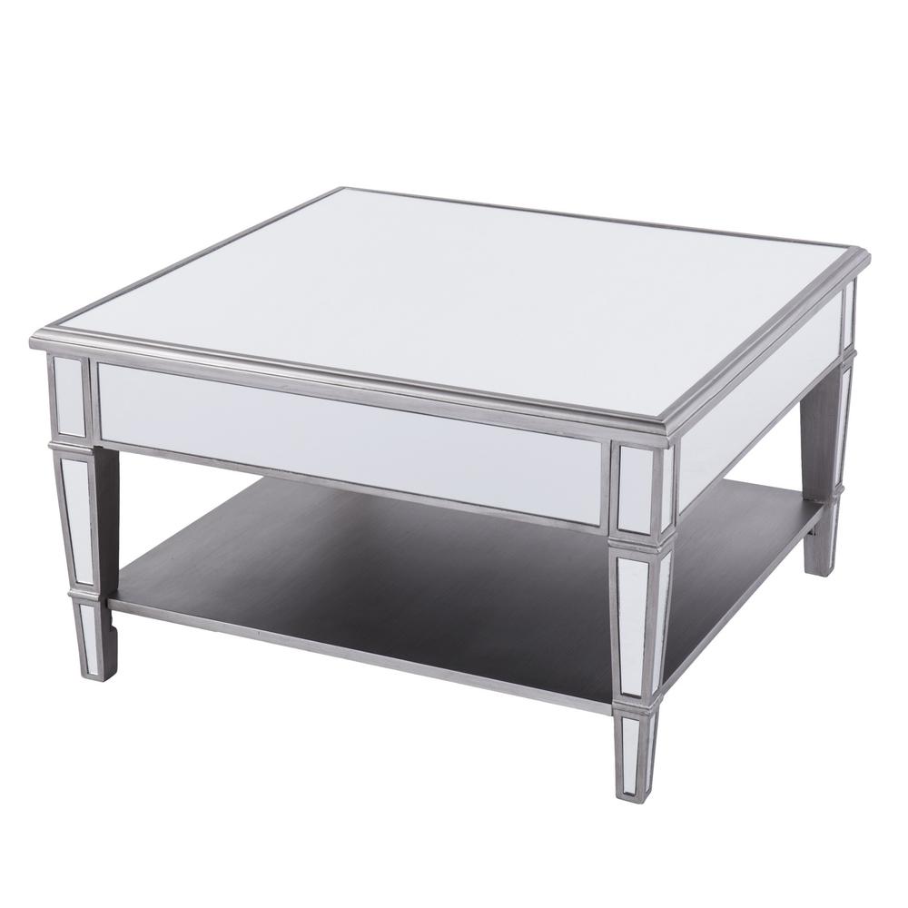 29" Silver Mirrored Glass Square Coffee Table. Picture 5