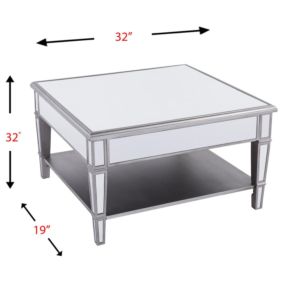29" Silver Mirrored Glass Square Coffee Table. Picture 8