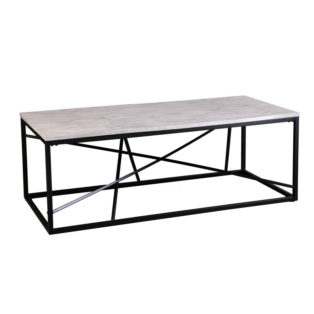 50" Black And White Faux Marble and Metal Geo Rectangular Coffee Table. Picture 3