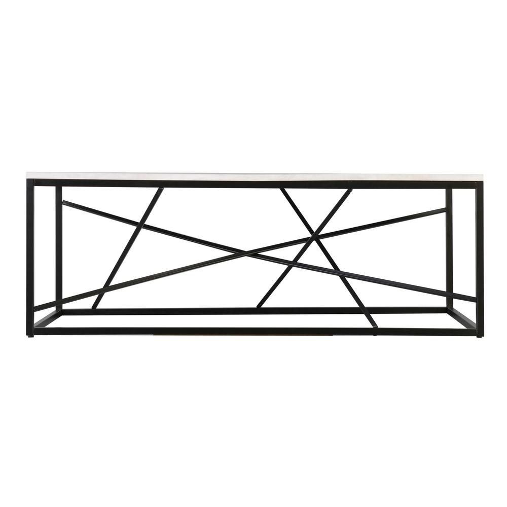 50" Black And White Faux Marble and Metal Geo Rectangular Coffee Table. Picture 4