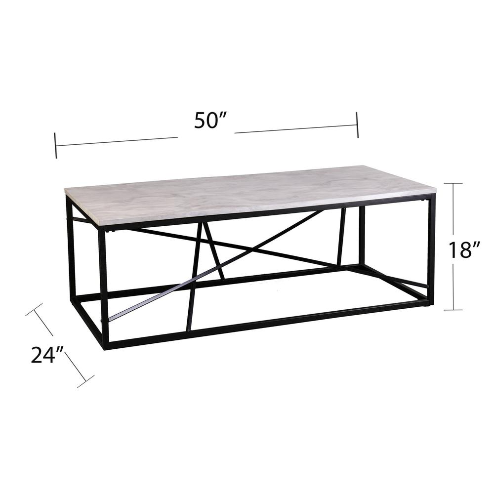 50" Black And White Faux Marble and Metal Geo Rectangular Coffee Table. Picture 6