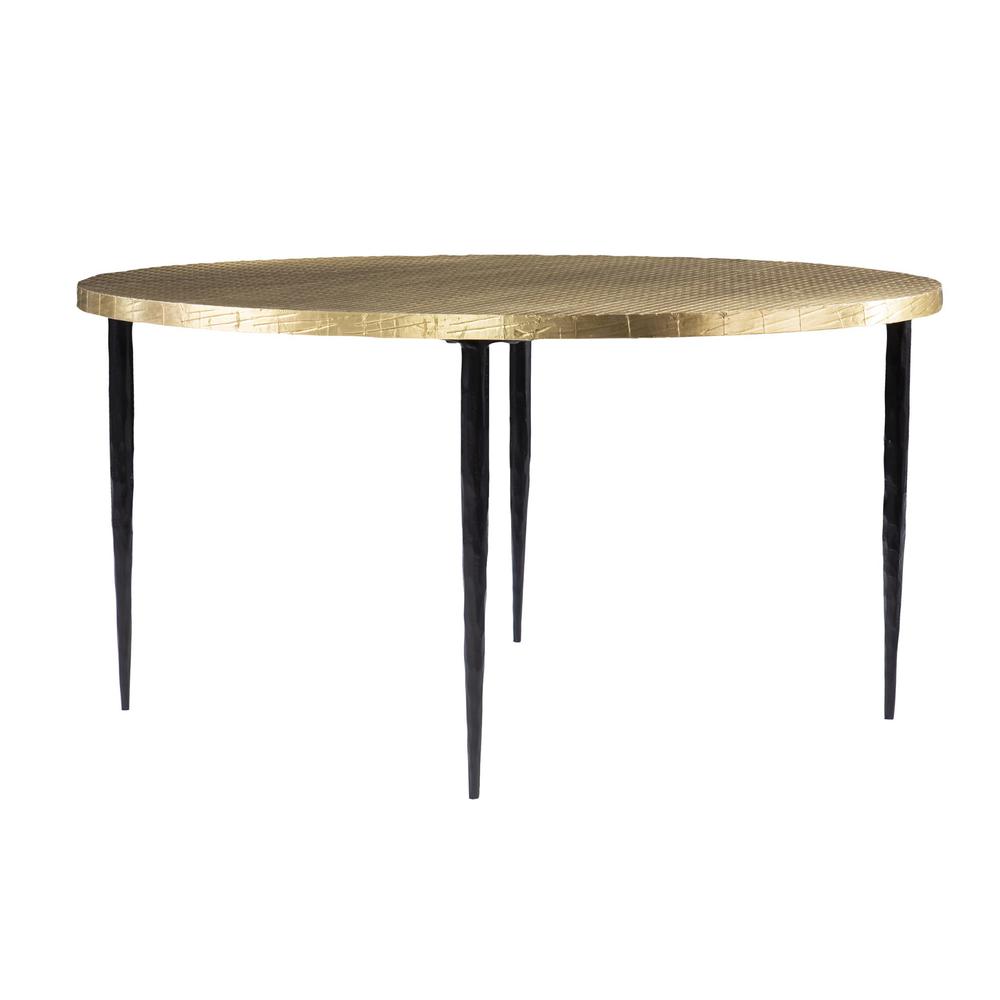 34" Black And Gold Embossed Metal Round Coffee Table. Picture 4