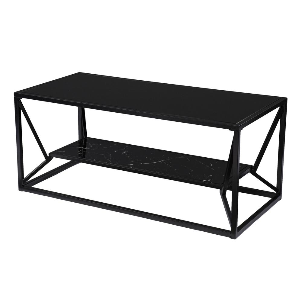 42" Black Glass And Metal Rectangular Coffee Table. Picture 2