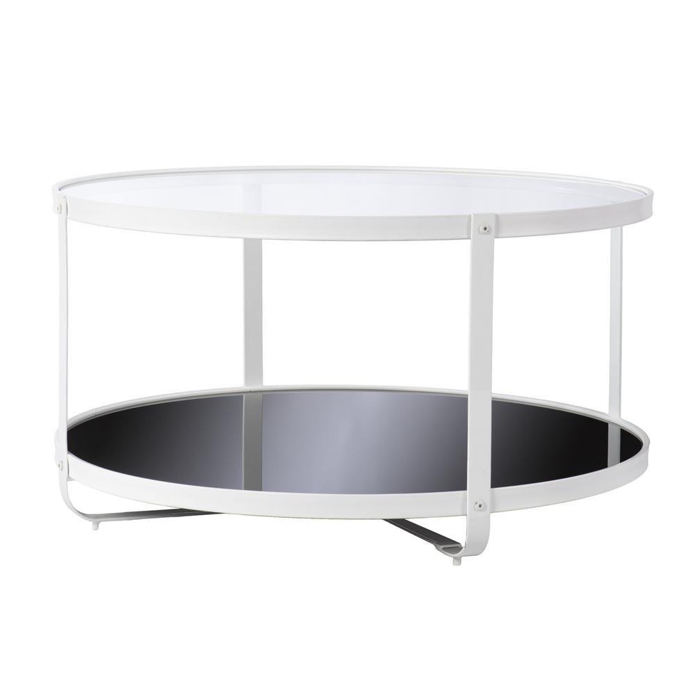 32" White Glass And Metal Two Tier Round Coffee Table. Picture 2