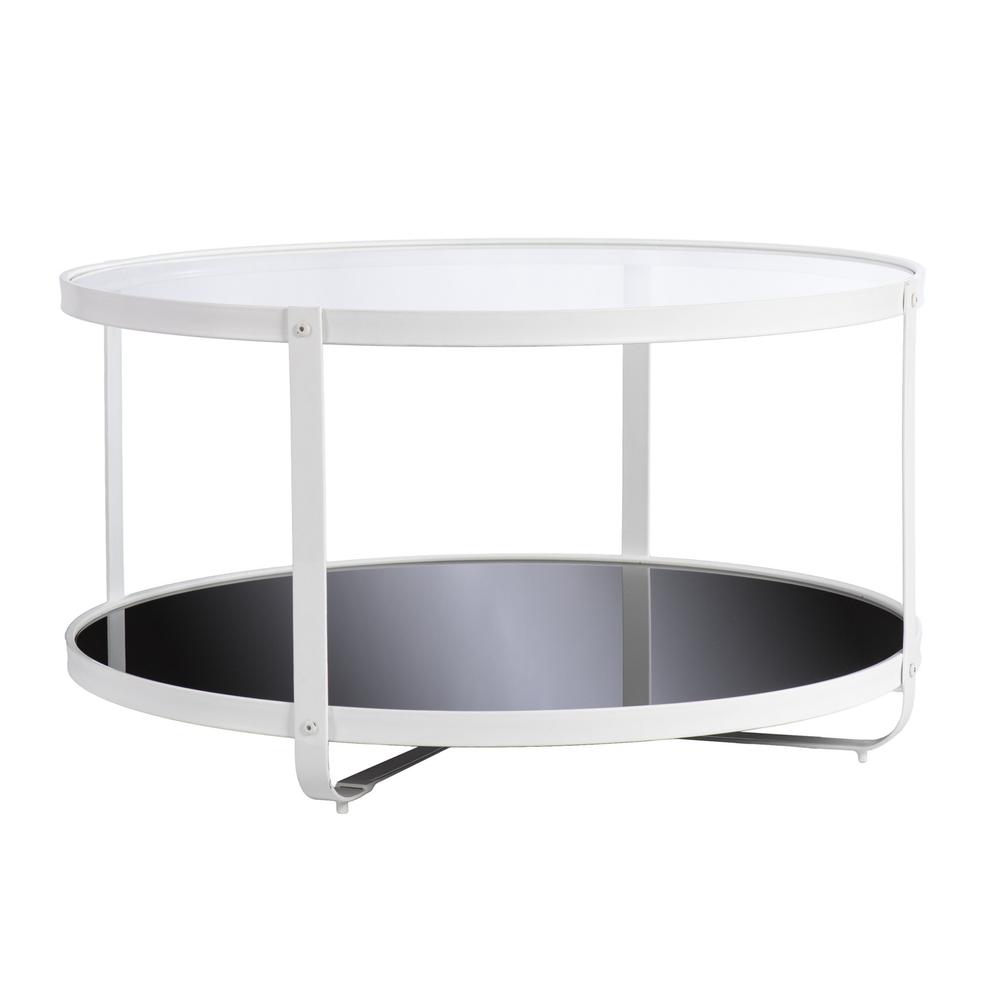 32" White Glass And Metal Two Tier Round Coffee Table. Picture 4