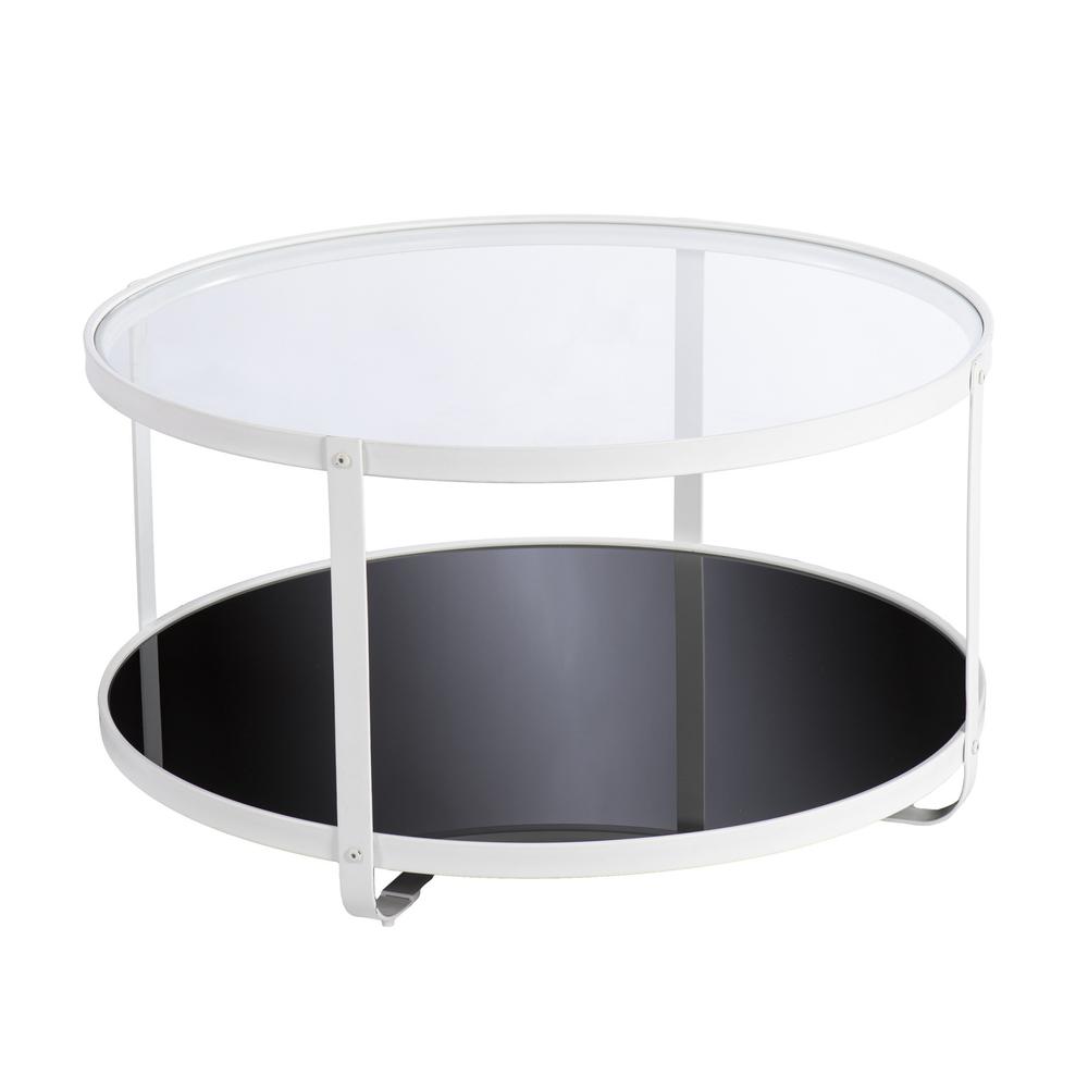32" White Glass And Metal Two Tier Round Coffee Table. Picture 5