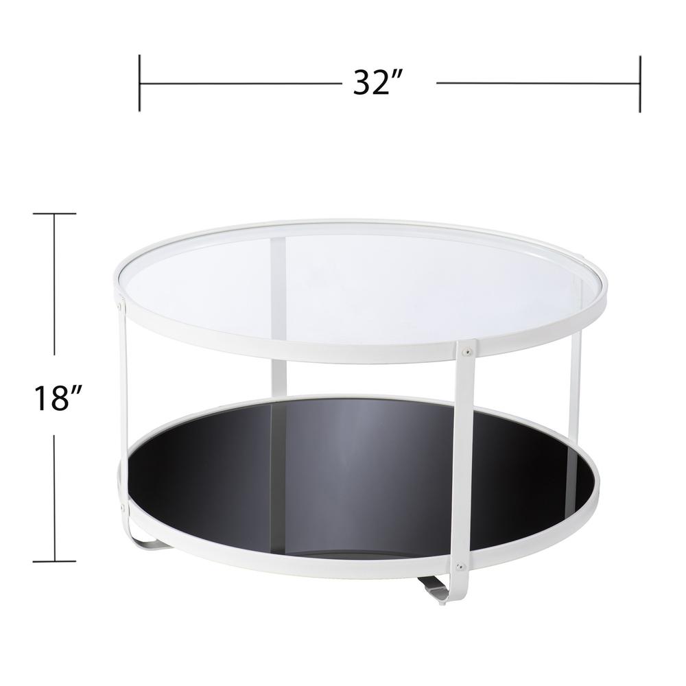 32" White Glass And Metal Two Tier Round Coffee Table. Picture 6