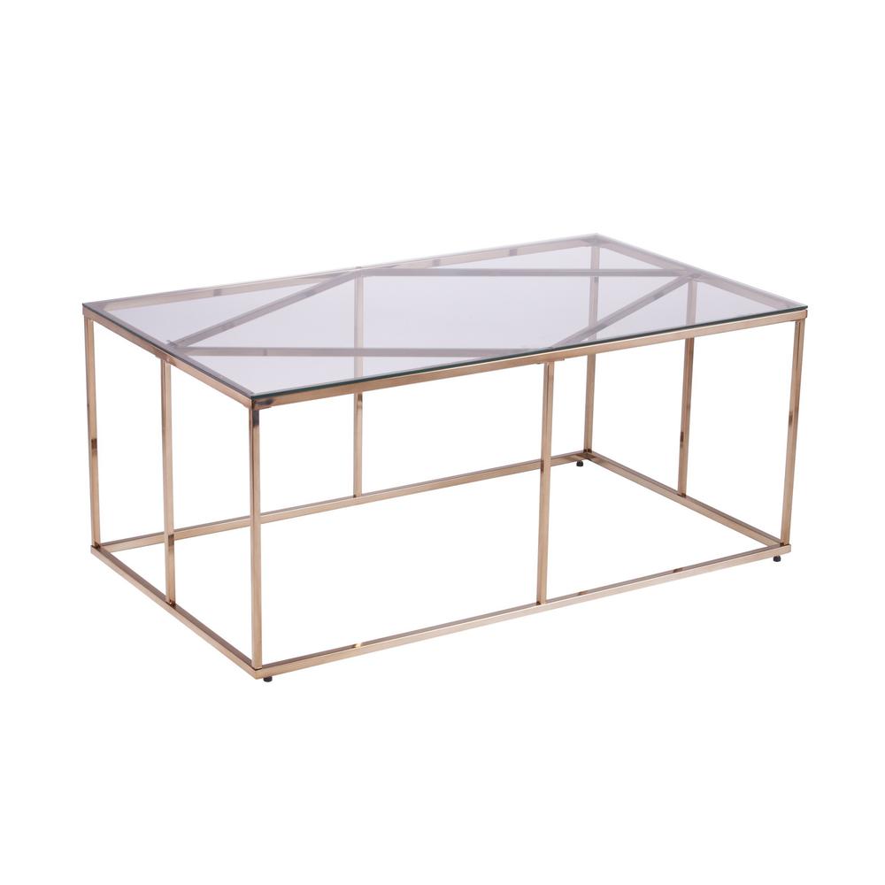 42" Champagne Glass And Metal Geometric Coffee Table. Picture 2