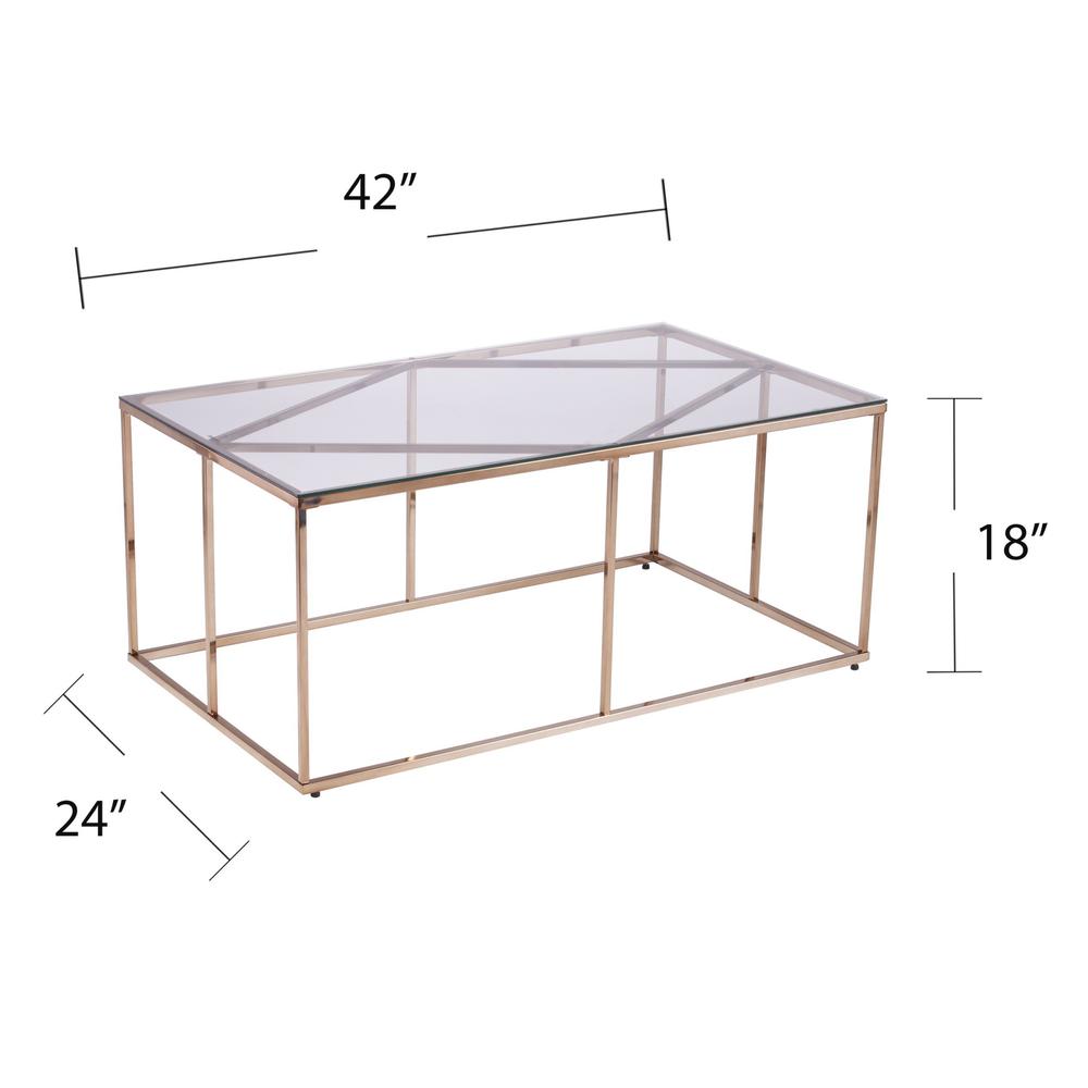 42" Champagne Glass And Metal Geometric Coffee Table. Picture 6