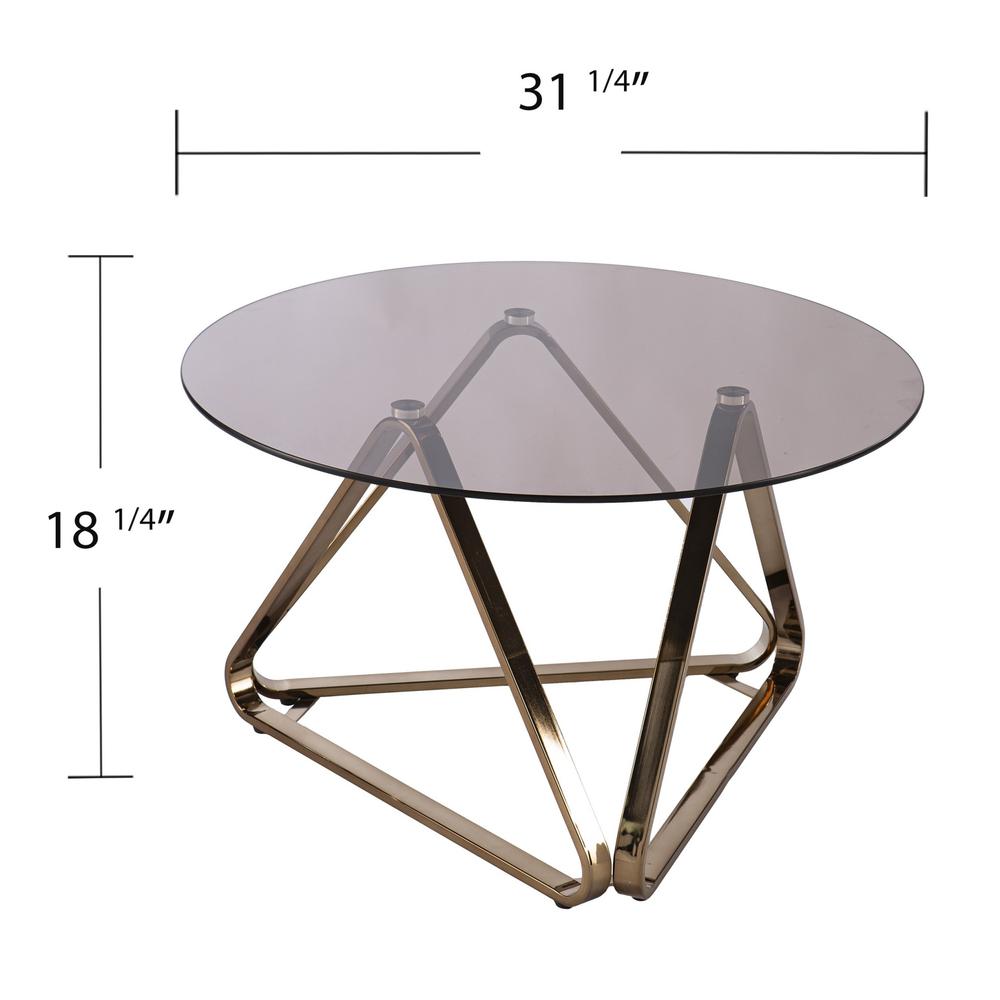 31" Champagne Glass And Metal Round Coffee Table. Picture 6