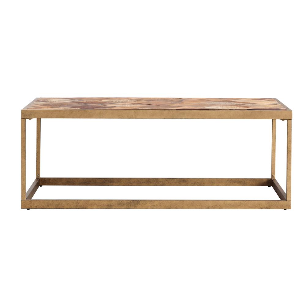 48" Natural And Natural Brown Solid Wood And Metal Rectangular Coffee Table. Picture 1