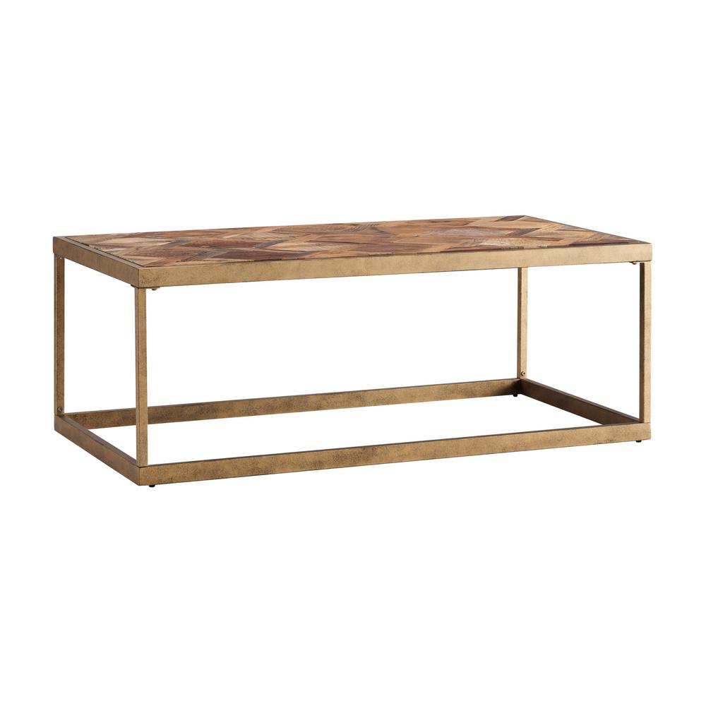 48" Natural And Natural Brown Solid Wood And Metal Rectangular Coffee Table. Picture 3