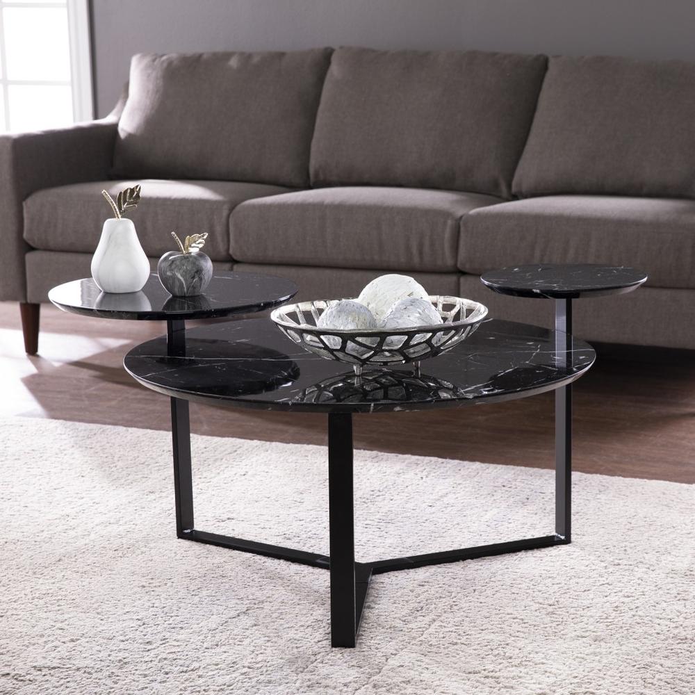 43" Black Solid Manufactured Wood And Metal Free Form Coffee Table. Picture 7